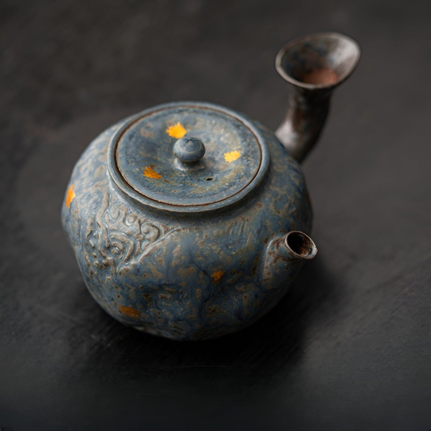 TEA TIME ESSENTIALS TEA Peacock Blue Cresent Moon Bronze Glaze Teapot Collection