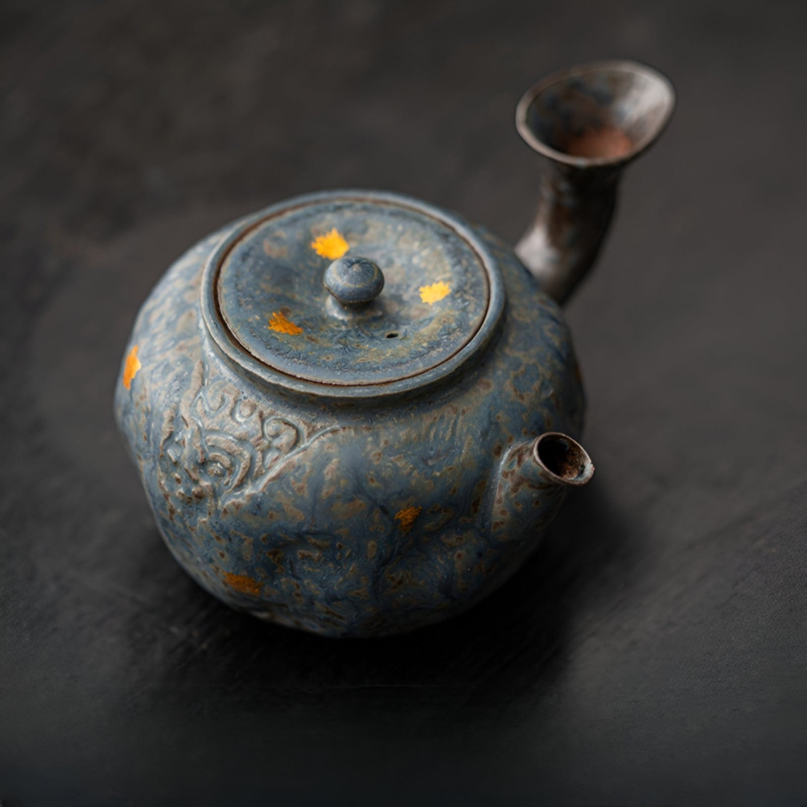 TEA TIME ESSENTIALS TEA Peacock Blue Cresent Moon Bronze Glaze Teapot Collection