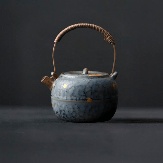 TEA TIME ESSENTIALS TEA Peacock Blue Vintage Bronze Glaze Lifting Handle Teapot