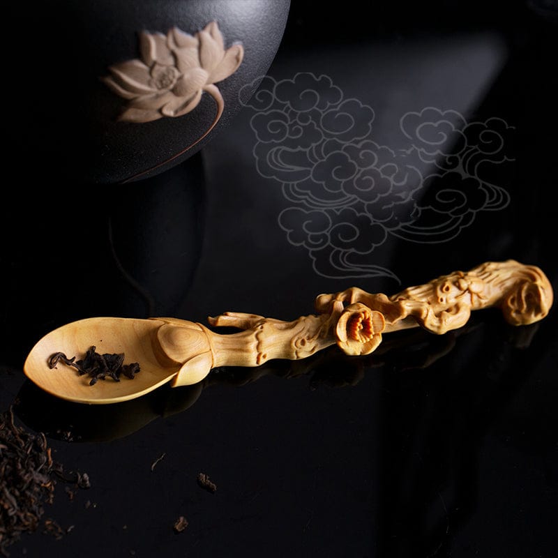 TEA TIME ESSENTIALS TEA Plum Bossom Boxwood Carving Crafts Chinese Zen Tea Spoon