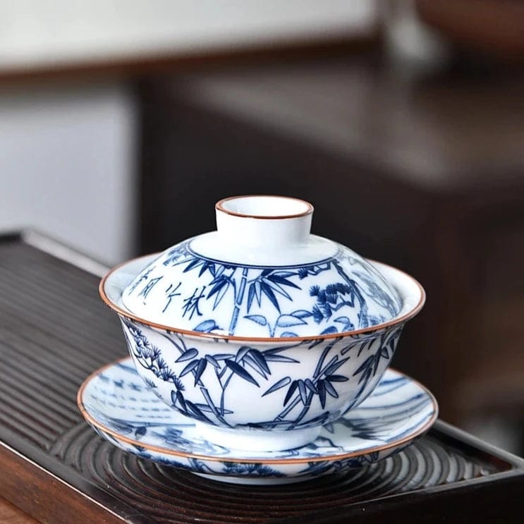 TEA TIME ESSENTIALS TEA Qingfeng Bamboo Forest Blue and White Harmony Gaiwan Collection