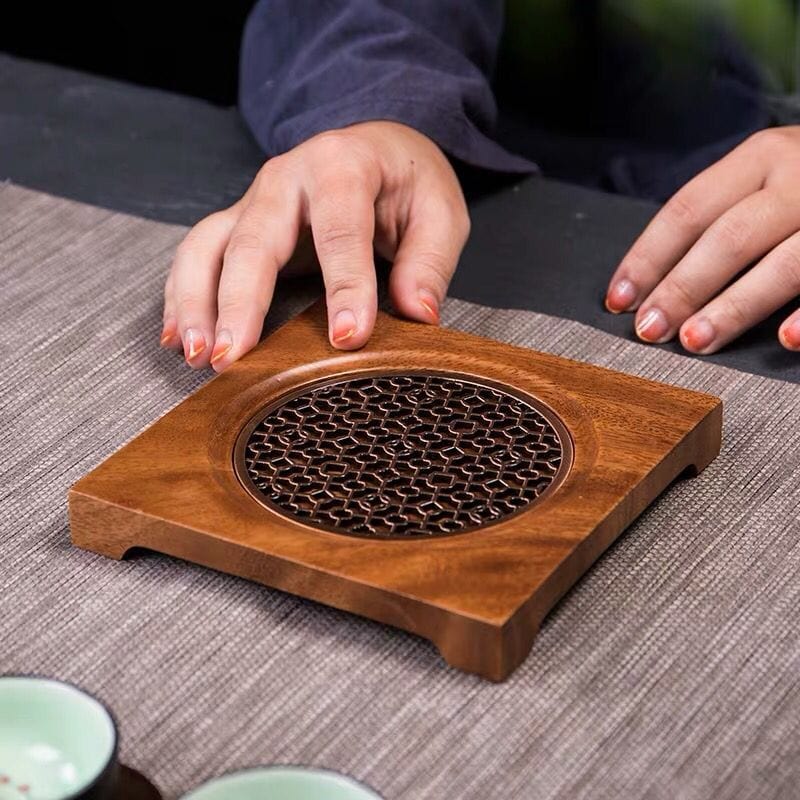 TEA TIME ESSENTIALS TEA Quartet Handmade Walnut Teapot Mat