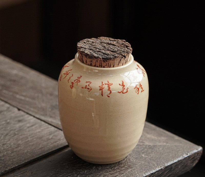 TEA TIME ESSENTIALS TEA Red Artisan Calligraphy Tea Storage Jar