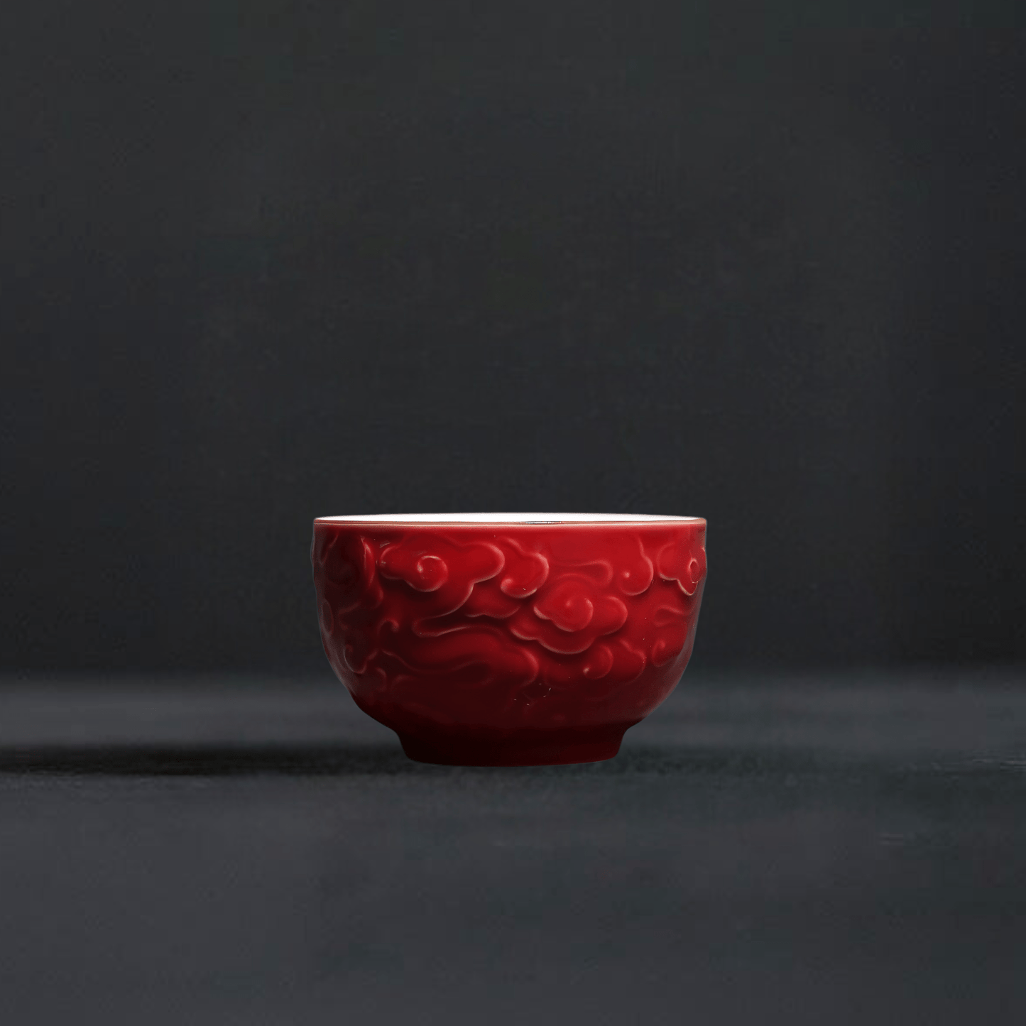 TEA TIME ESSENTIALS TEA Red Cloud Motif Embossed Ceramic Tea Cup