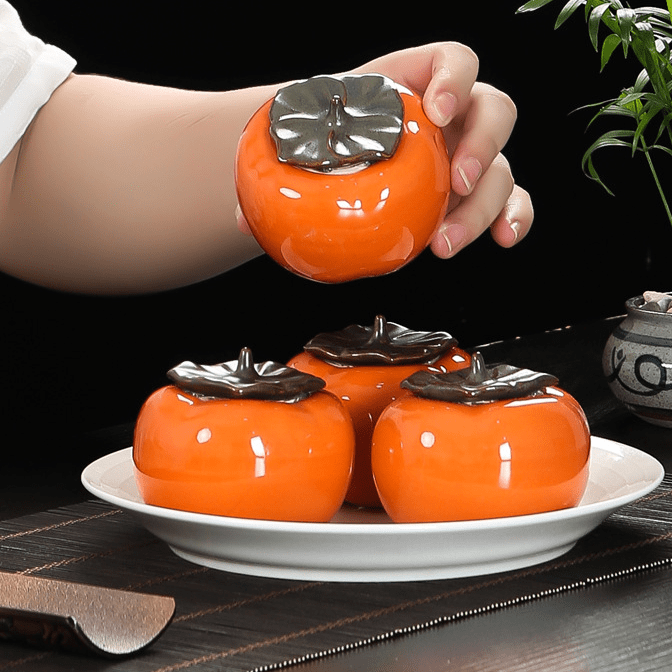 TEA TIME ESSENTIALS TEA Red Crimson Harvest Ceramic Persimmon Tea Caddy