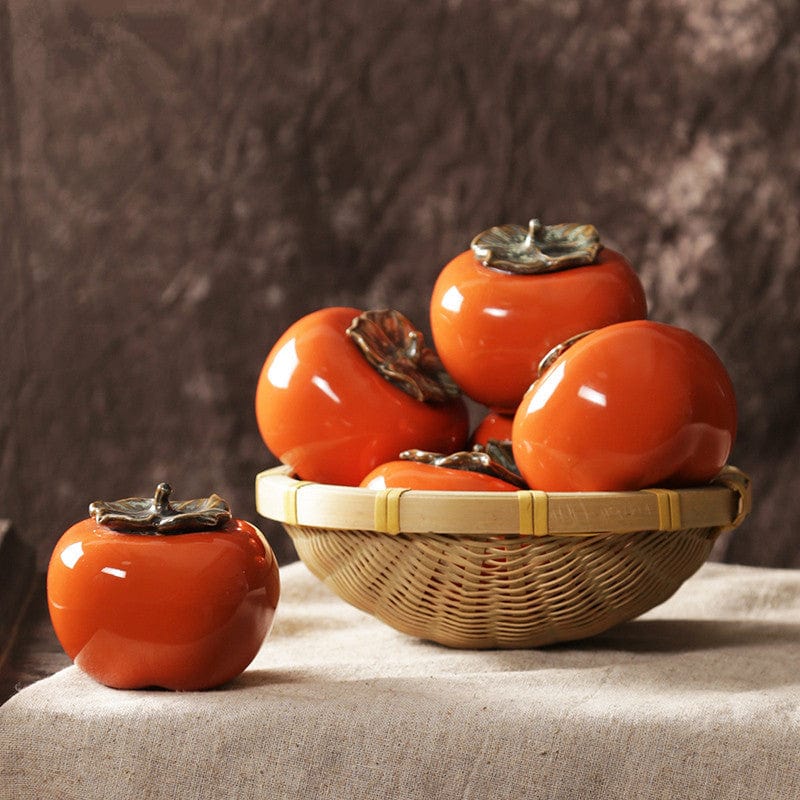 TEA TIME ESSENTIALS TEA Red Crimson Harvest Ceramic Persimmon Tea Caddy