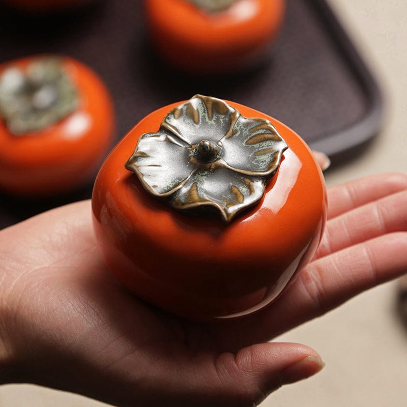 TEA TIME ESSENTIALS TEA Red Crimson Harvest Ceramic Persimmon Tea Caddy