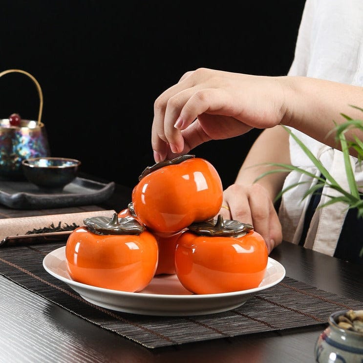 TEA TIME ESSENTIALS TEA Red Crimson Harvest Ceramic Persimmon Tea Caddy