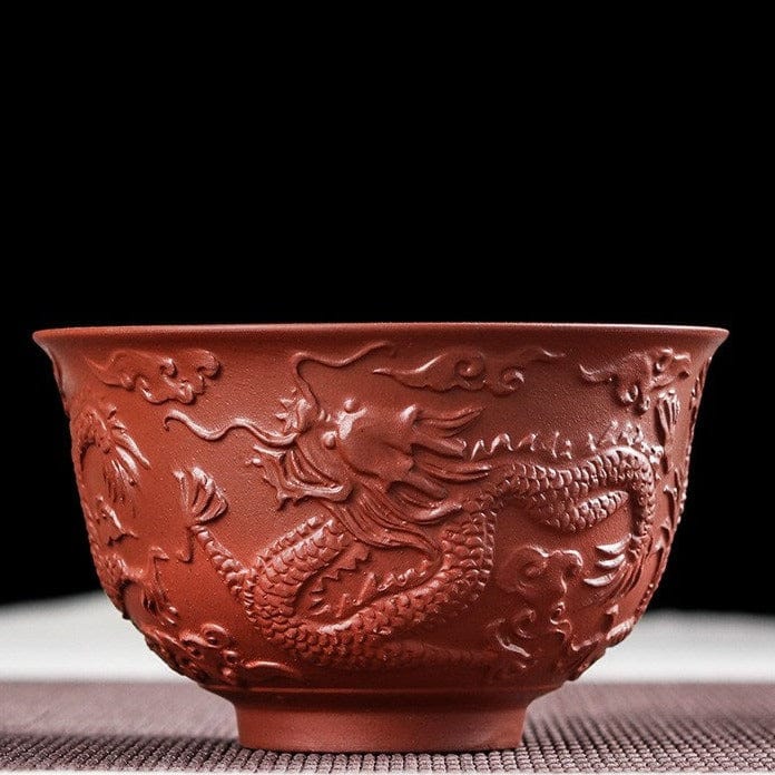 TEA TIME ESSENTIALS TEA Red Imperial Dragon Embossed Purple Sand Tea Bowl