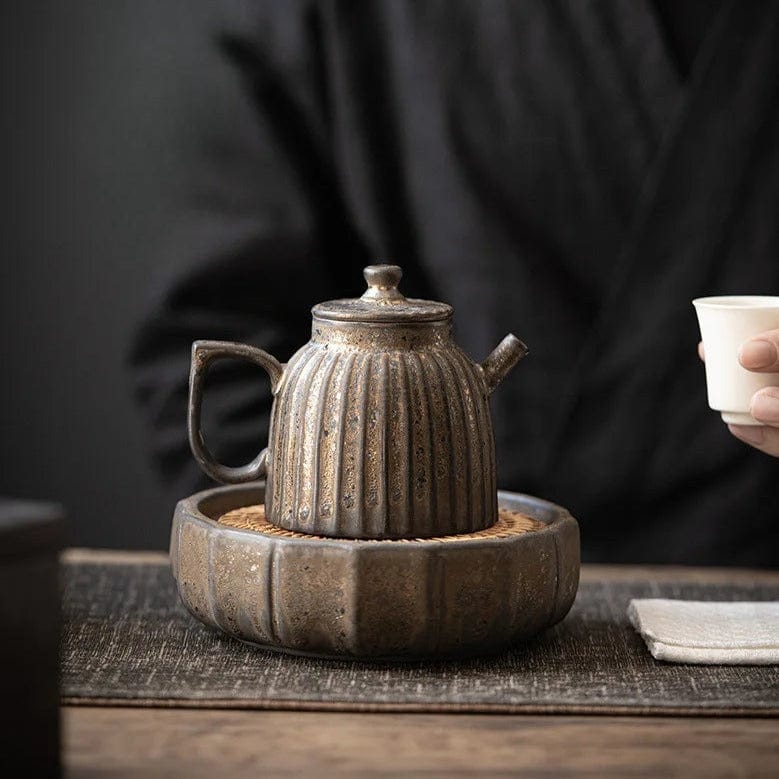 TEA TIME ESSENTIALS TEA Retro Gilt Iron Glazed Stoneware Teapot