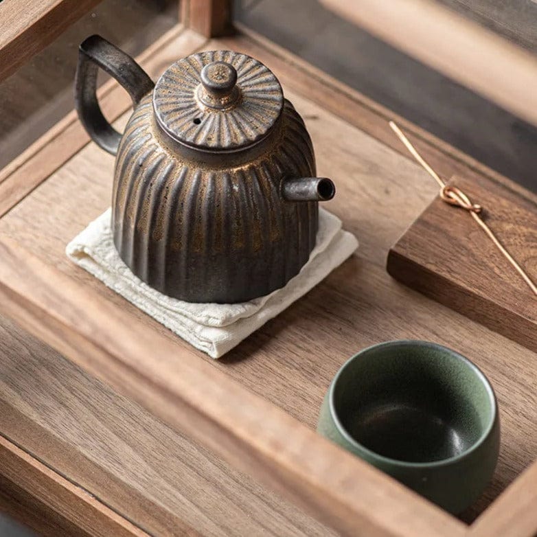 TEA TIME ESSENTIALS TEA Retro Gilt Iron Glazed Stoneware Teapot