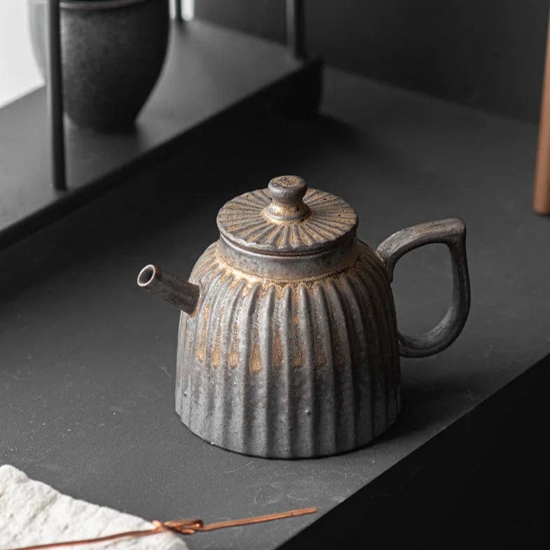 TEA TIME ESSENTIALS TEA Retro Gilt Iron Glazed Stoneware Teapot