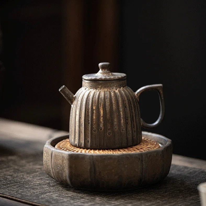 TEA TIME ESSENTIALS TEA Retro Gilt Iron Glazed Stoneware Teapot