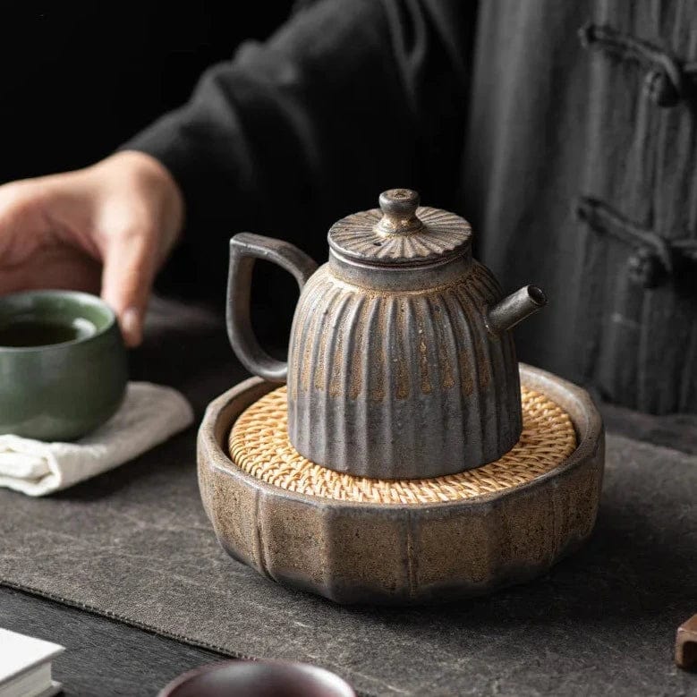 TEA TIME ESSENTIALS TEA Retro Gilt Iron Glazed Stoneware Teapot