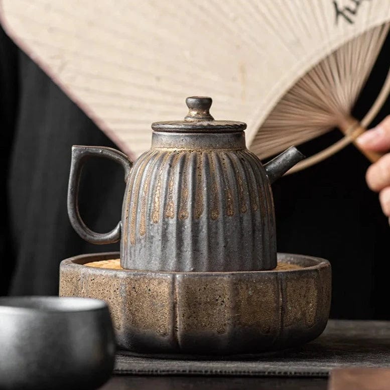 TEA TIME ESSENTIALS TEA Retro Gilt Iron Glazed Stoneware Teapot