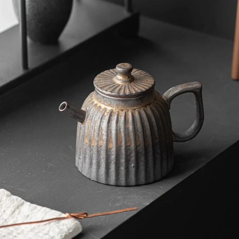 TEA TIME ESSENTIALS TEA Retro Gilt Iron Glazed Stoneware Teapot