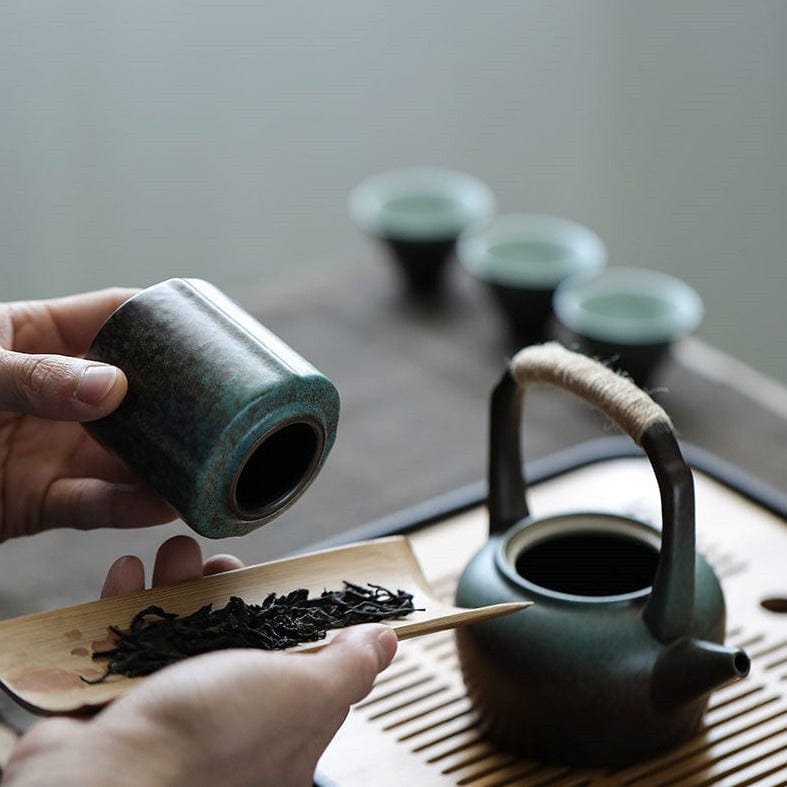 TEA TIME ESSENTIALS TEA Rhombus Tea Caddy (Small) Japanese Malachite Elegance Tea Canister