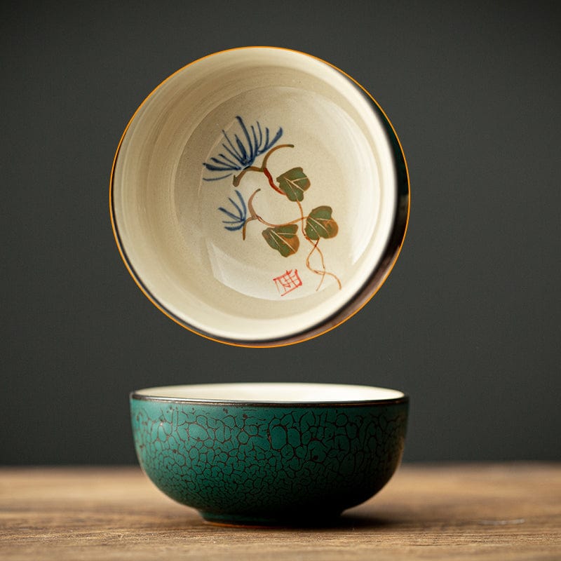 TEA TIME ESSENTIALS TEA Round Cup / Chrysanthemum 'Artisan's Serenity' Hand-Painted Underglaze Tea Cup