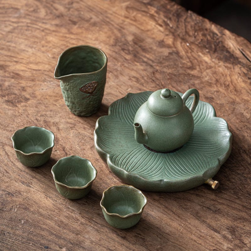 TEA TIME ESSENTIALS TEA Round (Lotus Incense Pot) Tranquil Essence - Household Ceramic Tea Set