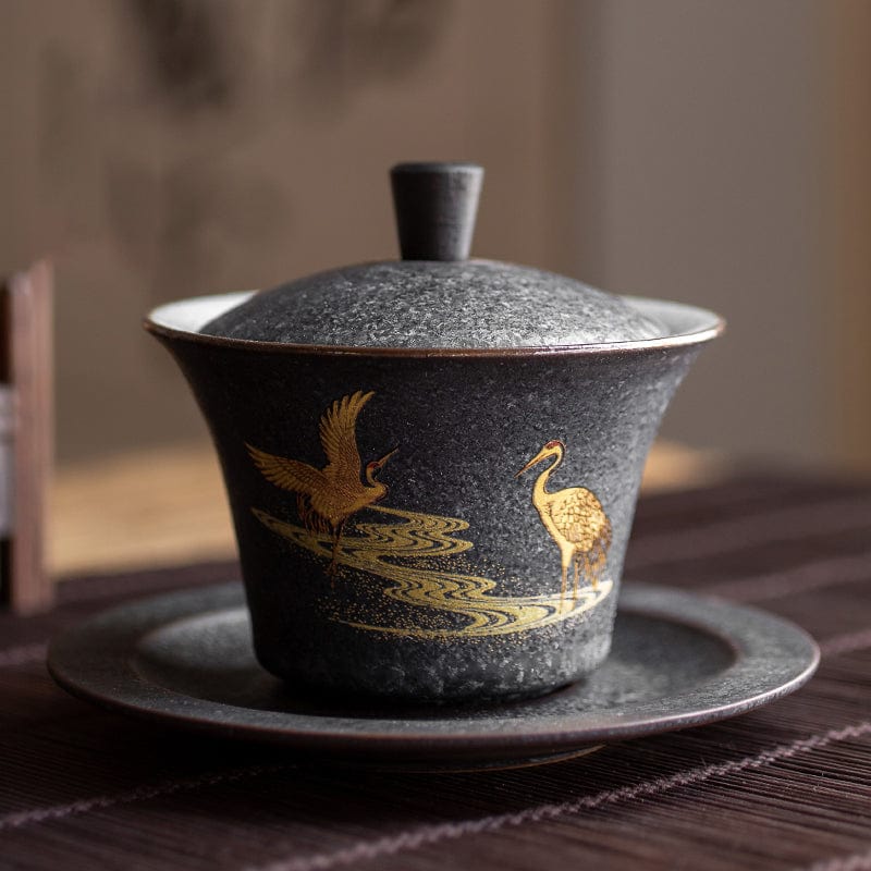 TEA TIME ESSENTIALS TEA Ruihe Cloud-Kissed Crane Harmony Ceramic Hand-painted Tea Gaiwan