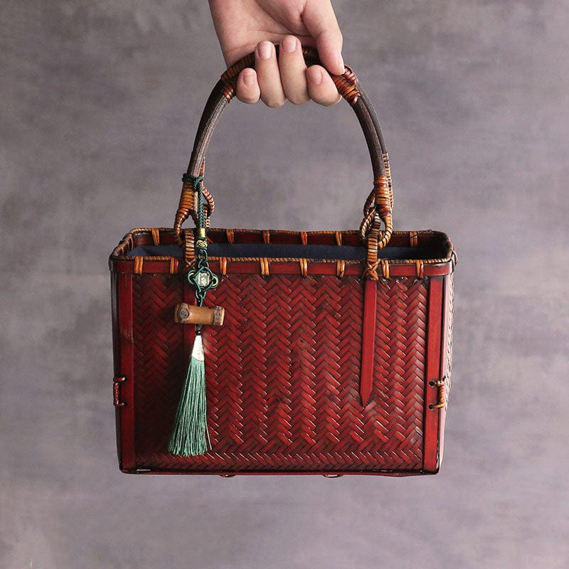 TEA TIME ESSENTIALS TEA Small Fall Red Zen Harmony Bamboo Weave Tea Ceremony Handbag