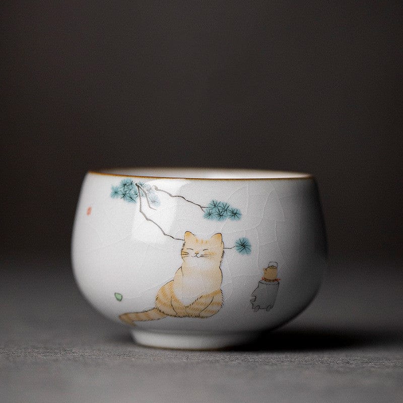 TEA TIME ESSENTIALS TEA Snow Cat Vintage Ru Kiln Meditation Tea Cups