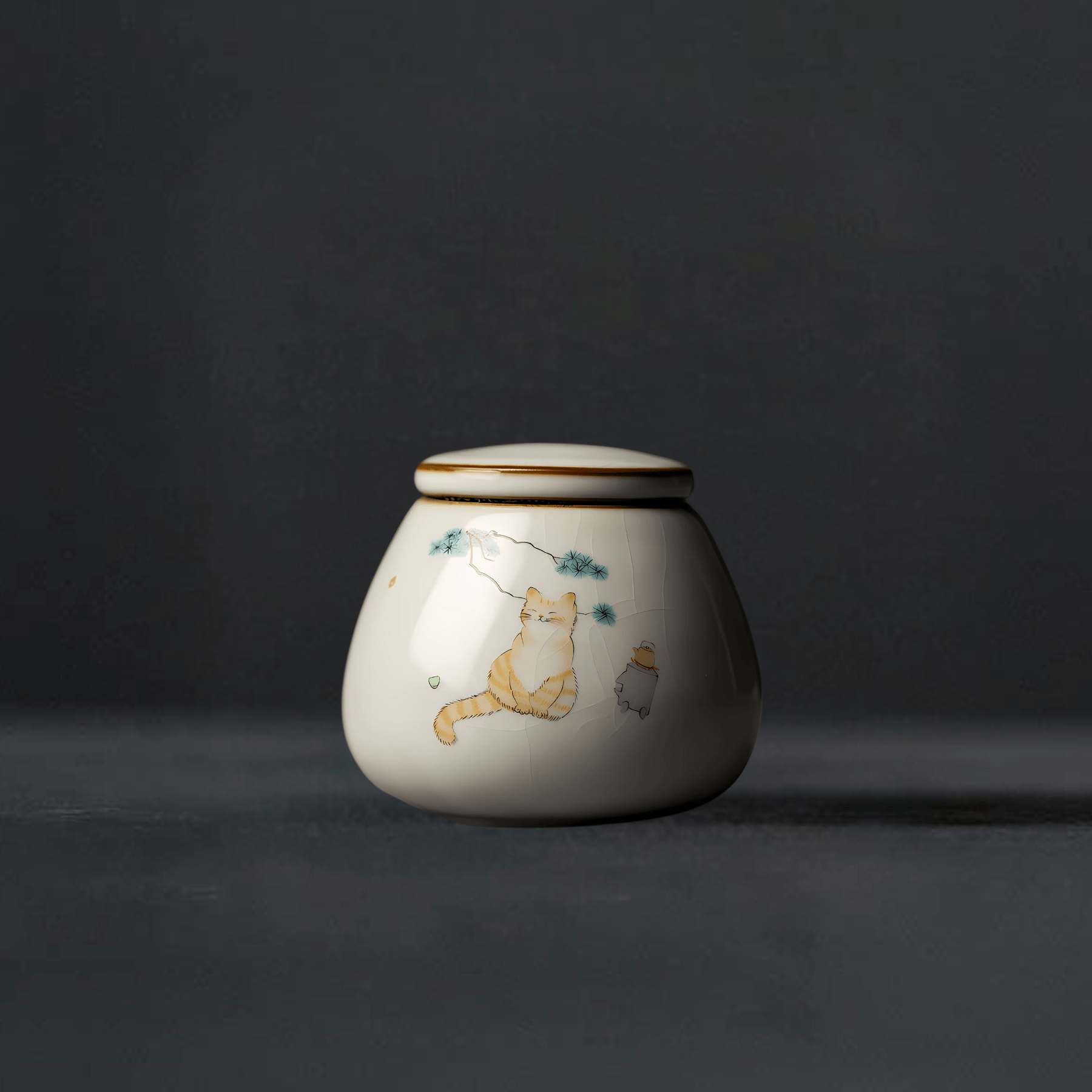 TEA TIME ESSENTIALS TEA Snow Cat Vintage Ru Porcelain Tea Jar Collection