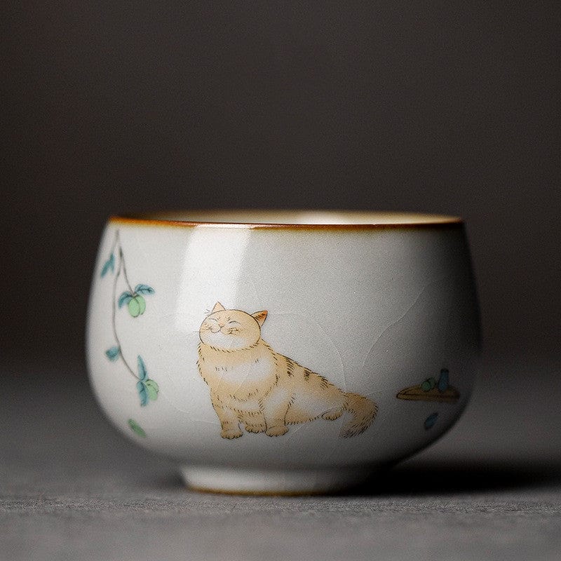 TEA TIME ESSENTIALS TEA Summer Cat Vintage Ru Kiln Meditation Tea Cups