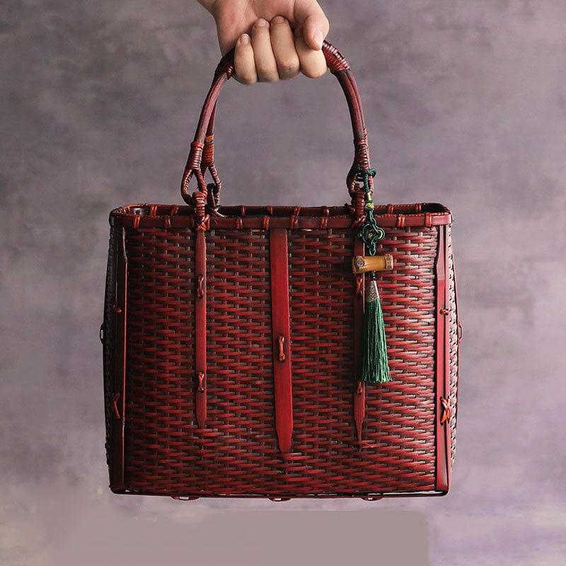 TEA TIME ESSENTIALS TEA Three Guns Fall Red Zen Harmony Bamboo Weave Tea Ceremony Handbag