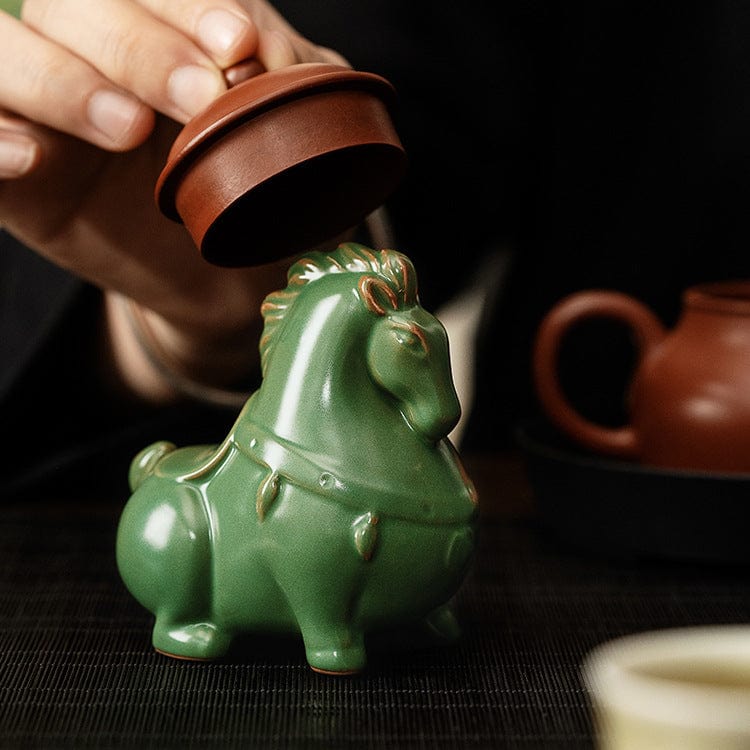 TEA TIME ESSENTIALS TEA Verdant Equine Ru Ware Ceramic Tea Pet