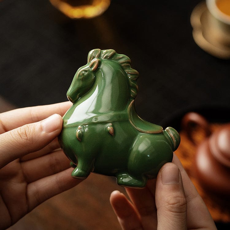 TEA TIME ESSENTIALS TEA Verdant Equine Ru Ware Ceramic Tea Pet