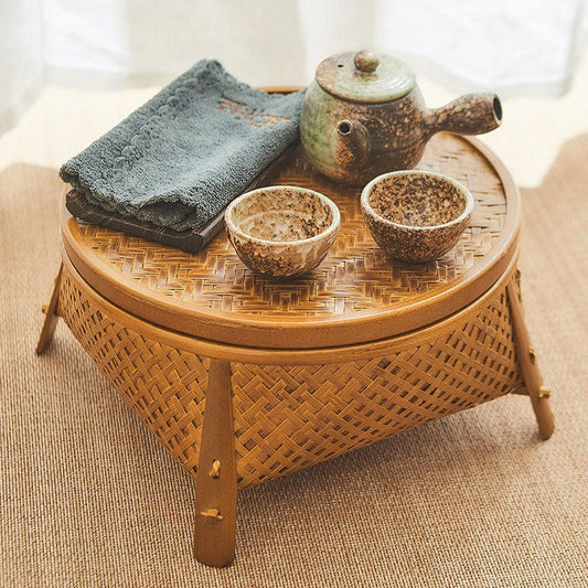 TEA TIME ESSENTIALS TEA Vintage Bamboo Craft Tea Tray Storage Basket