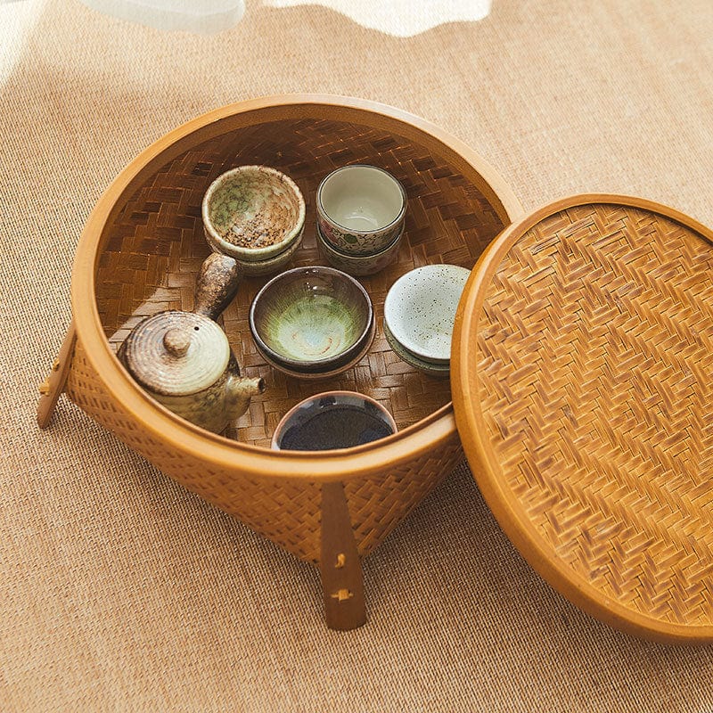 TEA TIME ESSENTIALS TEA Vintage Bamboo Craft Tea Tray Storage Basket