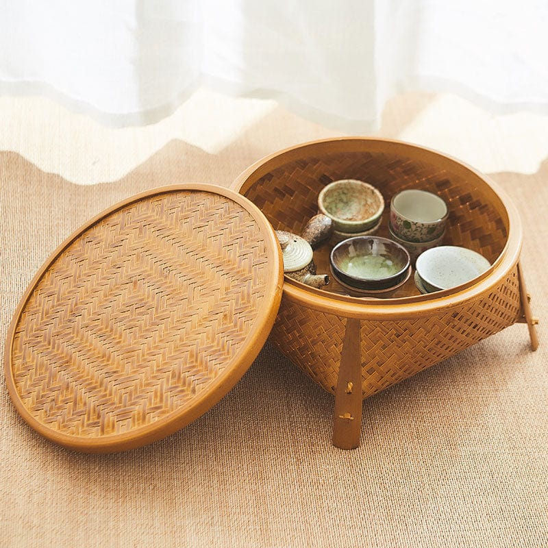 TEA TIME ESSENTIALS TEA Vintage Bamboo Craft Tea Tray Storage Basket