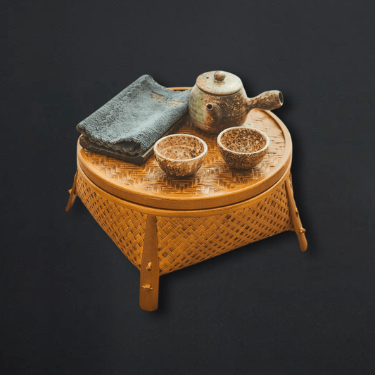 TEA TIME ESSENTIALS TEA Vintage Bamboo Craft Tea Tray Storage Basket