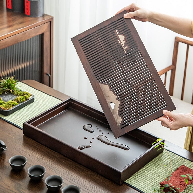 TEA TIME ESSENTIALS TEA Walnut Walnut Bamboo Harmony Tea Tray