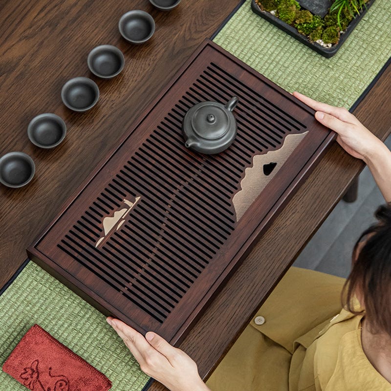 TEA TIME ESSENTIALS TEA Walnut Walnut Bamboo Harmony Tea Tray