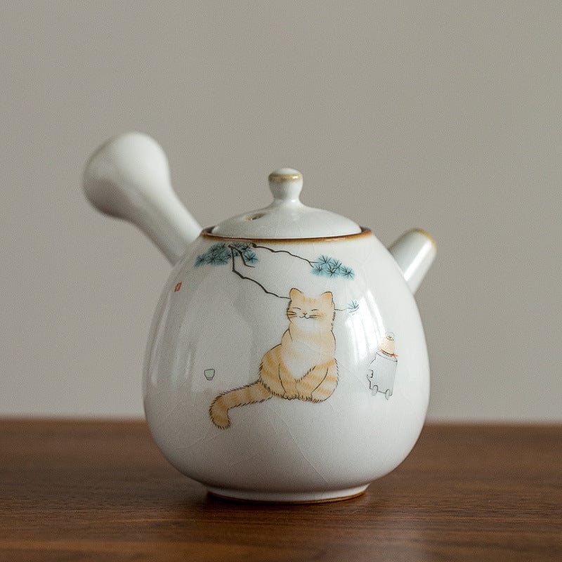 TEA TIME ESSENTIALS TEA Winter Cat Vintage Ru Side Handle Teapot