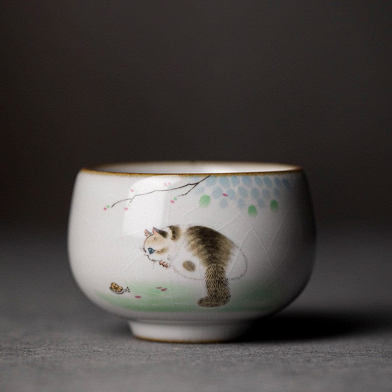 TEA TIME ESSENTIALS TEA Xiaocai Cat Vintage Ru Kiln Meditation Tea Cups