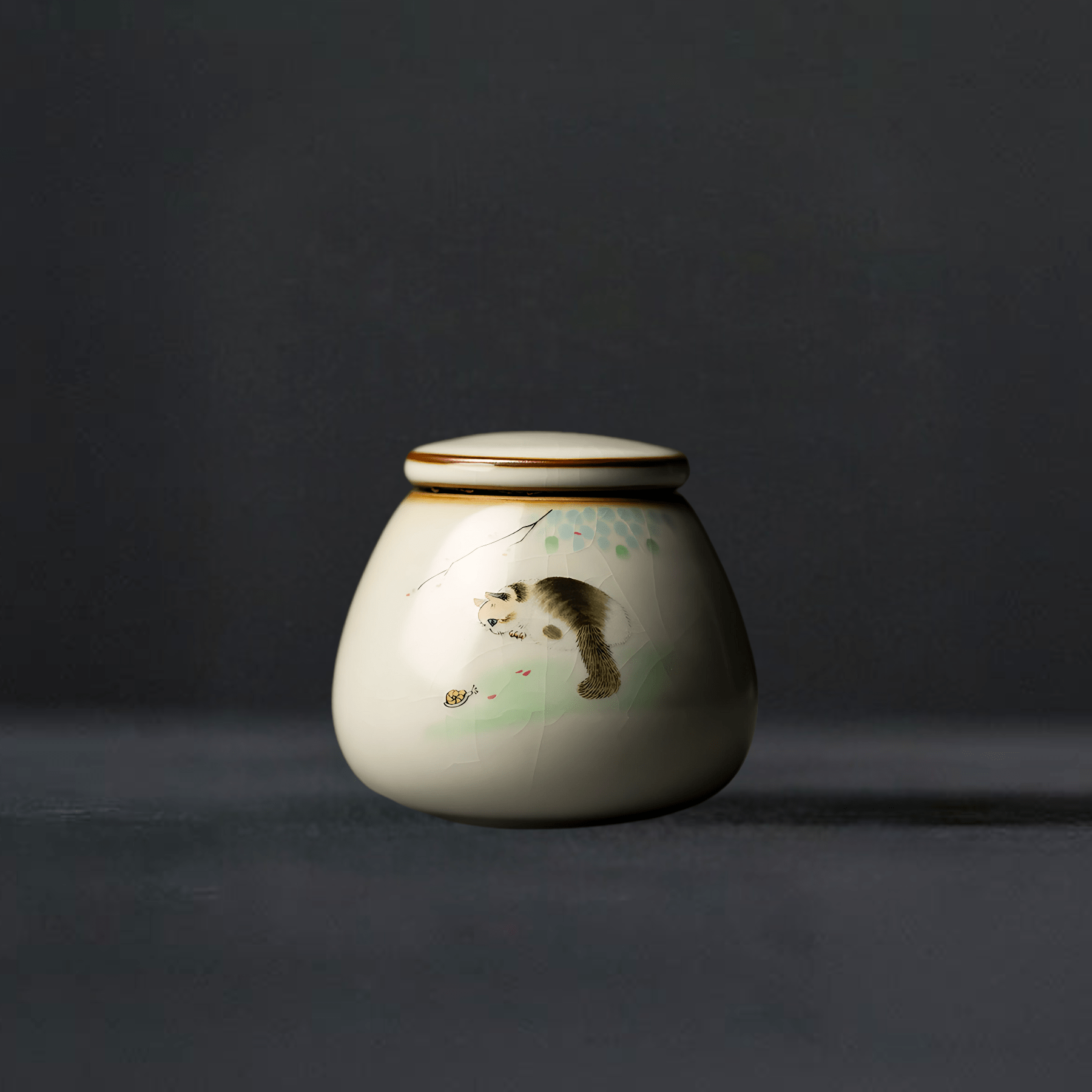 TEA TIME ESSENTIALS TEA Xiaocai Cat Vintage Ru Porcelain Tea Jar Collection