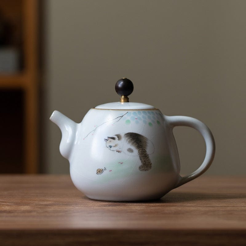 TEA TIME ESSENTIALS TEA Xiaocai Cat Vintage Ru Porcelain Tea Pot Collection