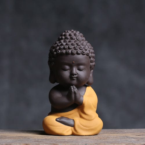 TEA TIME ESSENTIALS TEA Yellow Zen Harmony: Small Buddha Statue Ceramic Purple Sand Tea Pet