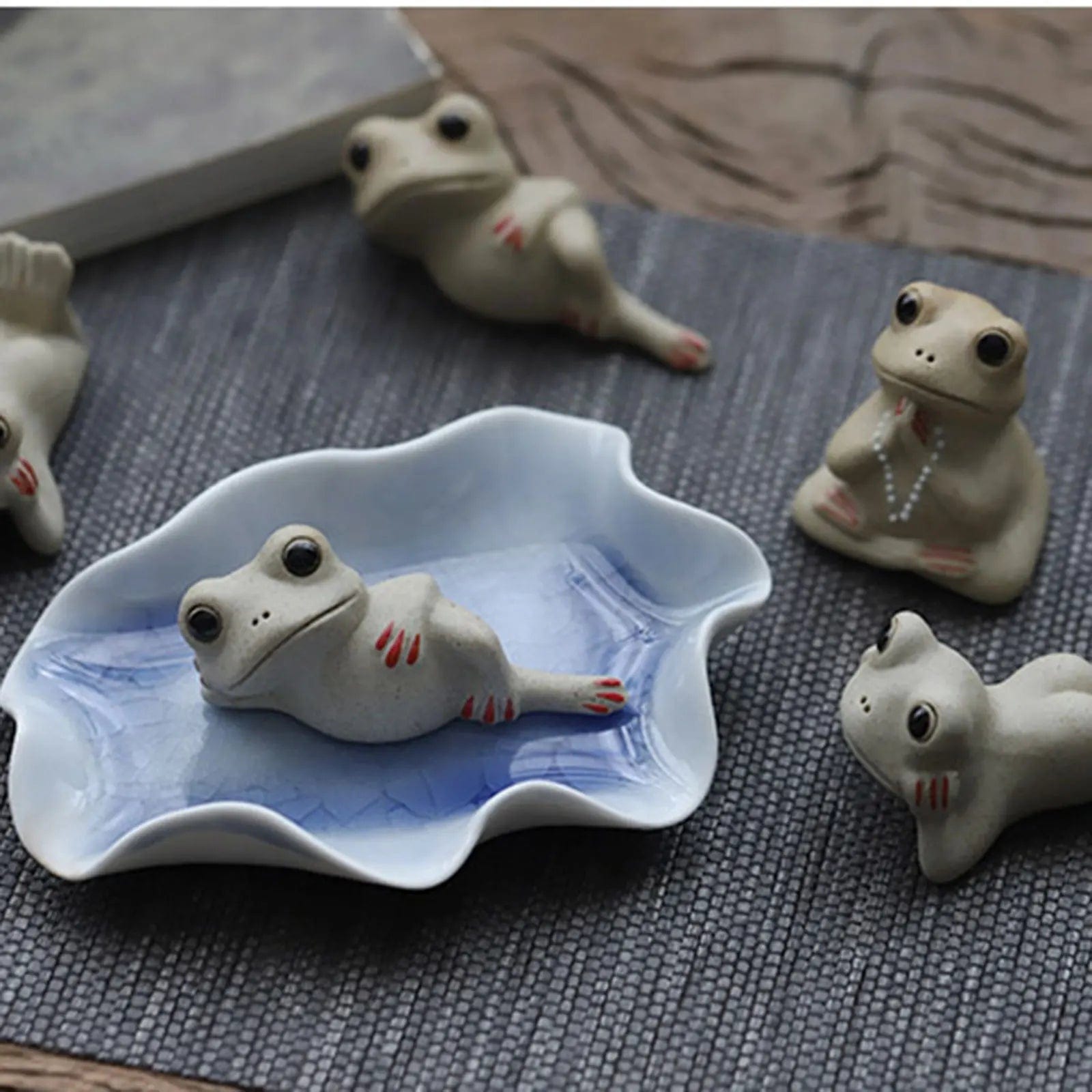 TEA TIME ESSENTIALS TEA Zen Frog Serenity: Pottery Frog Tea Ornaments